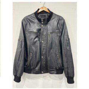 Costume National homme black leather men bomber jacket, IT 58/ US 46-48